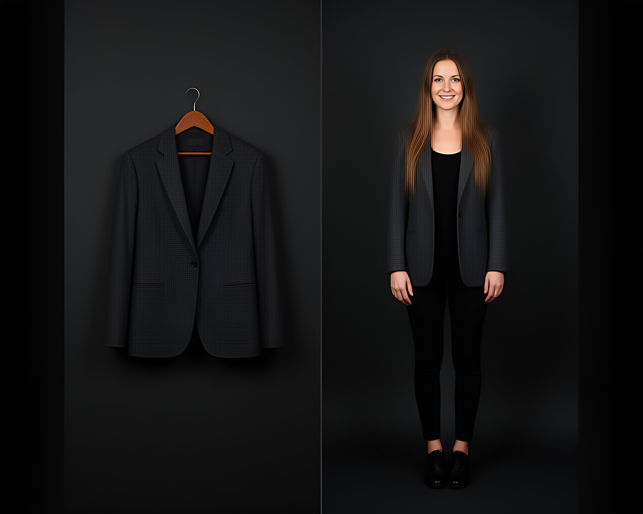 Flat product photo versus the same garment worn live in the try on